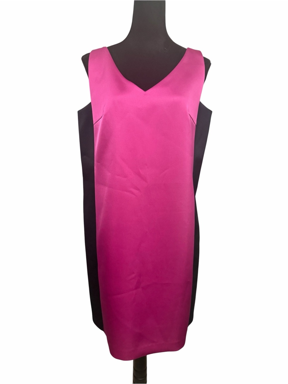 Club Monaco Sleeveless V-Neck Colourblock Dress Magenta Black - Picture 2 of 9